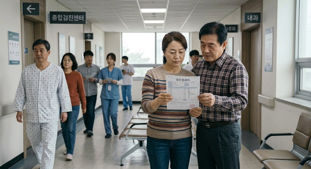 건강검진 결과지를 받아 들고 한참 서 있었습니다